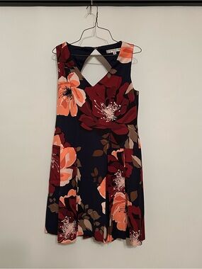 Trina Turk Navy Mini Dress with Coral, Burgundy & Tan Floral Print